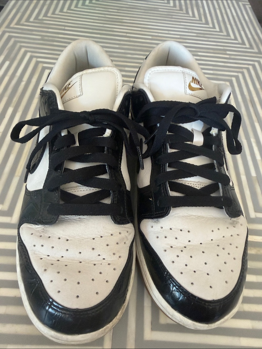 Nike Dunk Low Woman's Black & White Low-Top Sneakers with Gold Logo